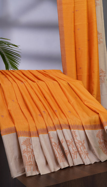 Semi Tusser Silk with Printed Contrast Border