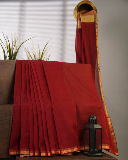 Cotton Antique Gold Zari Border - Maroon