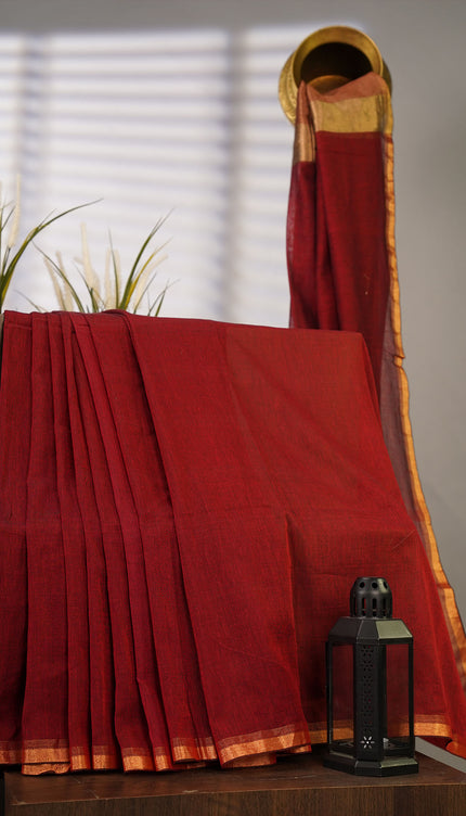 Cotton Antique Gold Zari Border - Maroon