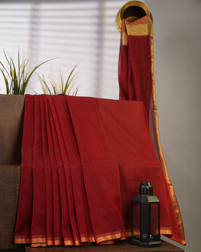 Cotton Antique Gold Zari Border - Maroon