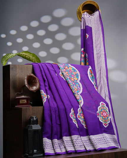 Kadi Georgette Saree With Meenakari Butties - Violet