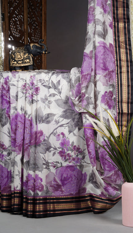 Mangalagiri silk saree with digital print - Lavender