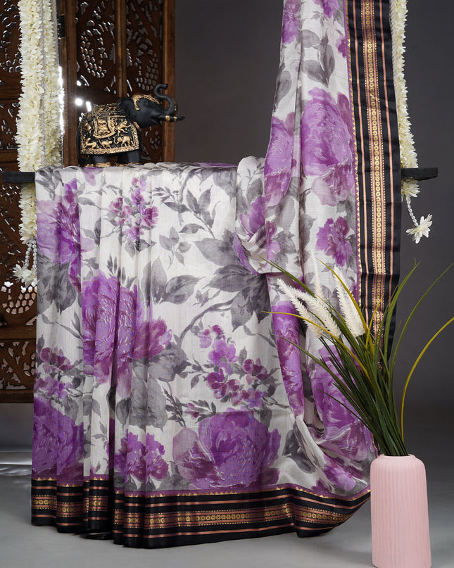 Mangalagiri silk saree with digital print - Lavender