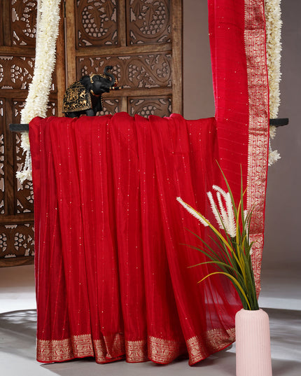 Chiffon saree with Parsi Gara work and kanchi border - Red