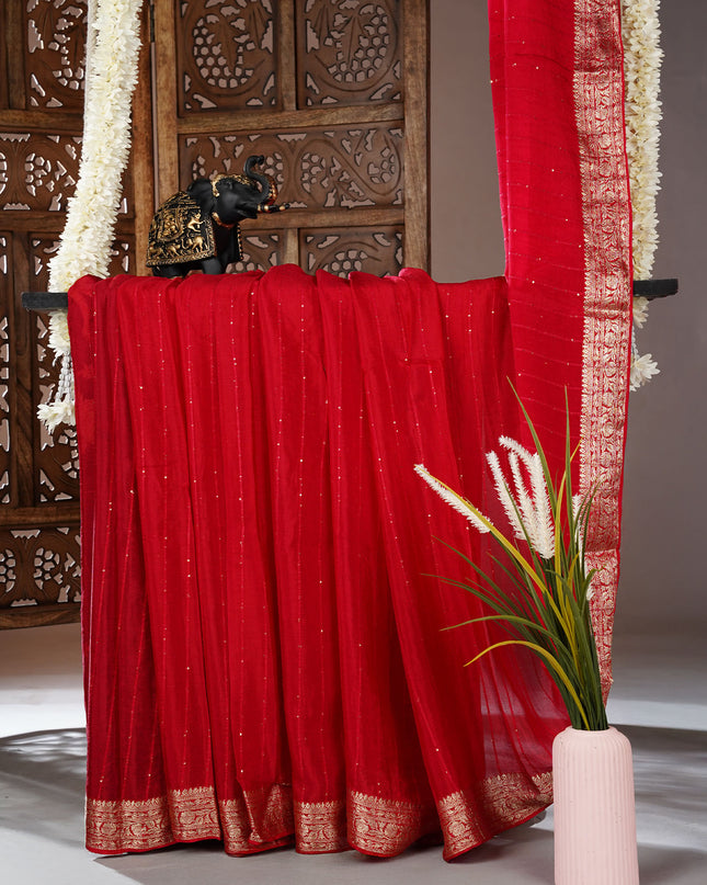 Chiffon saree with Parsi Gara work and kanchi border - Red