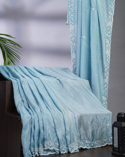 Tissue Crepe Embroidery and Handwork  Butties with Scallop Border