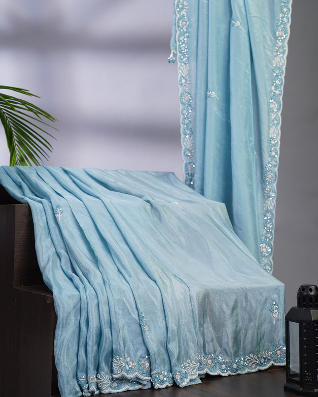 Tissue Crepe Embroidery and Handwork  Butties with Scallop Border