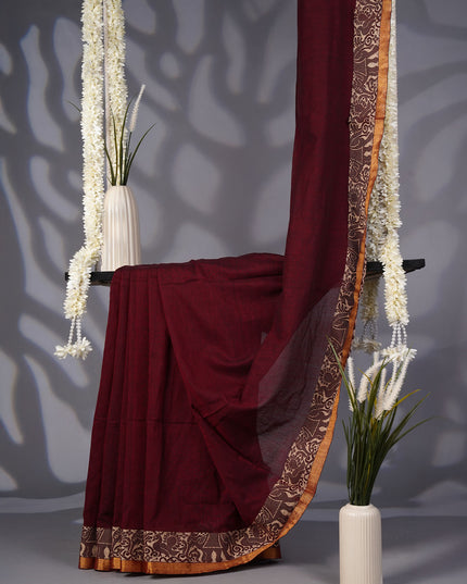 Handloom Cotton Saree with Thread Weaving Border- Maroon
