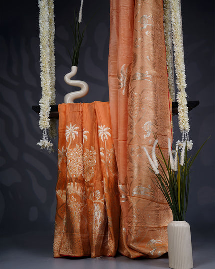 Banaras Silk Saree with Gold Zari Weaving- Rust