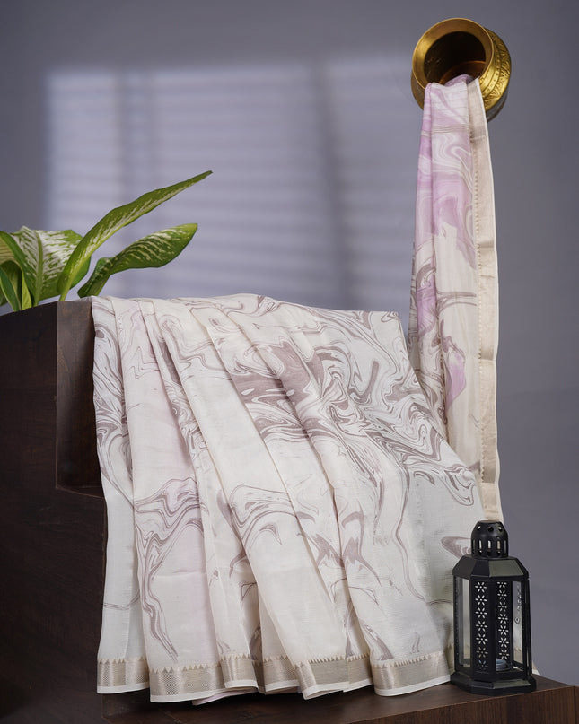 Mangalagiri Shibori Silk Borader With Border - White