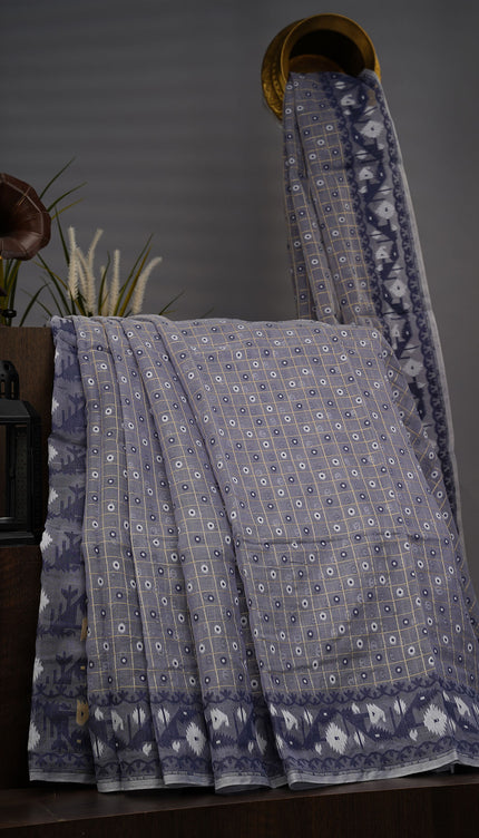 Lotus Cotton Ikkat Design Golden Buttis - Grey
