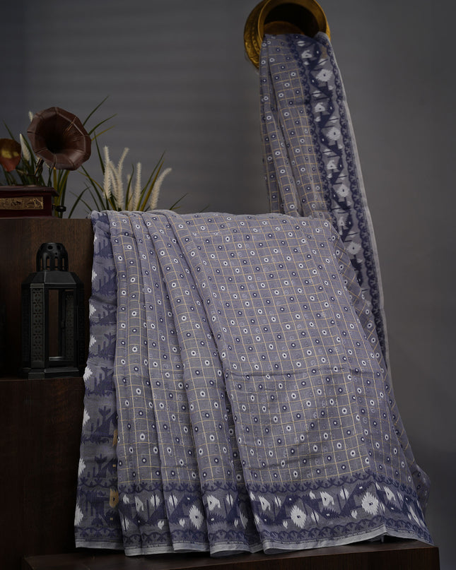 Lotus Cotton Ikkat Design Golden Buttis - Grey