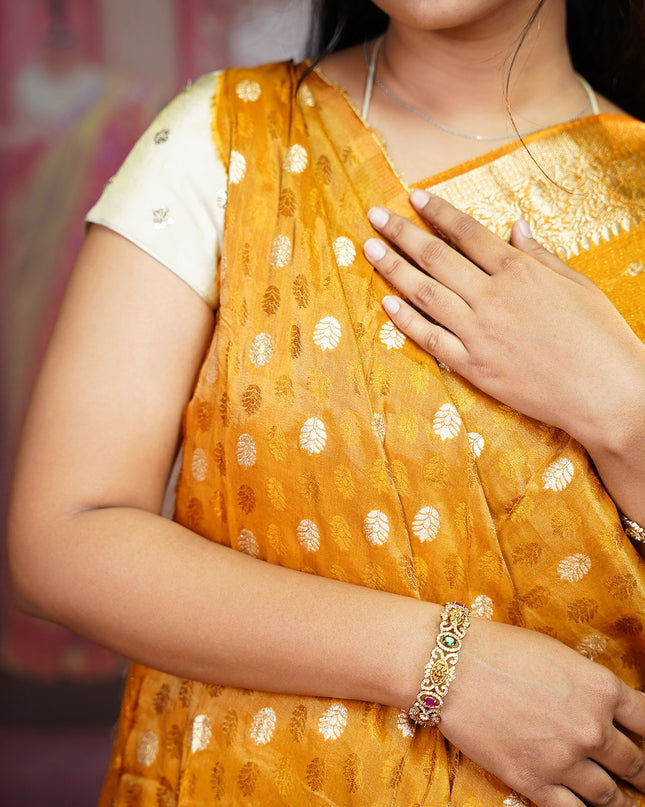 Korean Crepe Saree With Golden Buttis & Border - MUSTERED