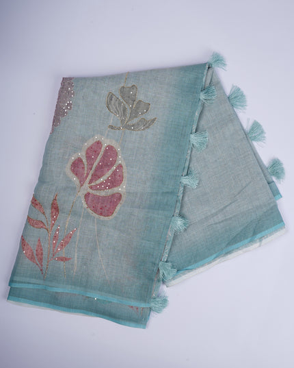 Tissue Chanderi Silk with Floral Print and Aari Work