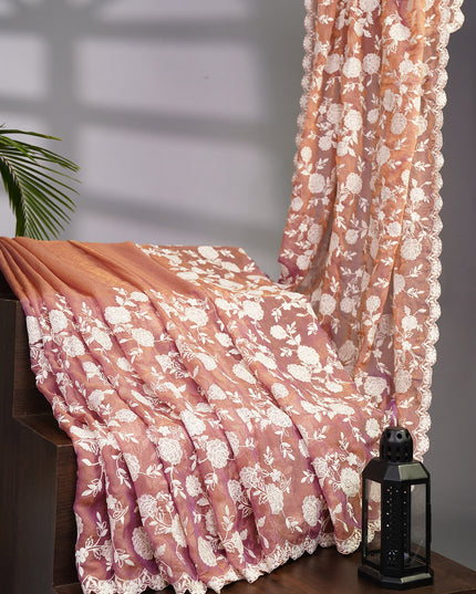 Tissue Georgette all Over Chicken Kari Work with Scallop Border