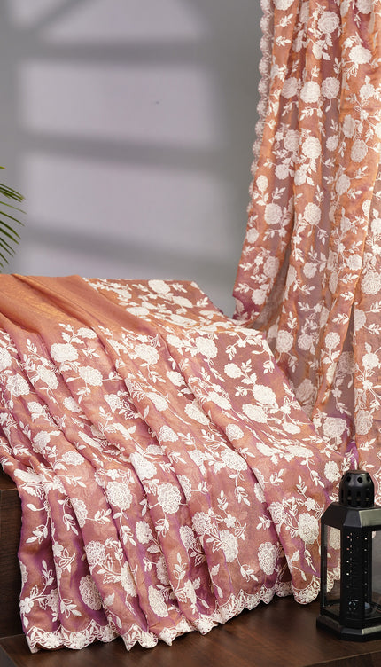 Tissue Georgette all Over Chicken Kari Work with Scallop Border