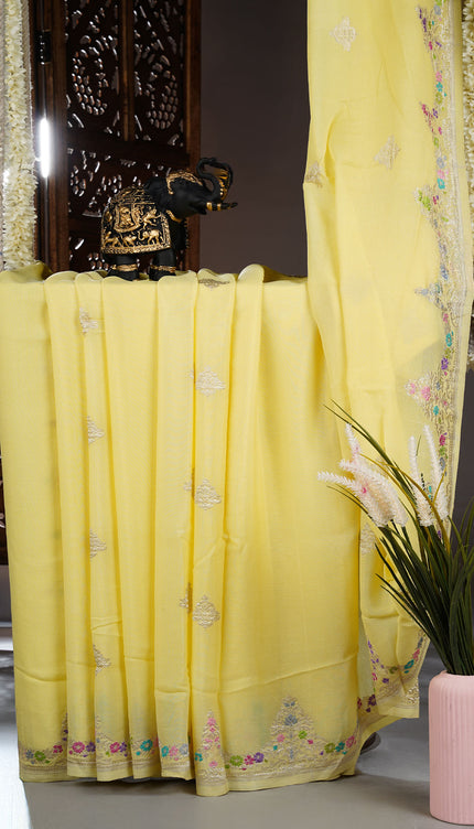 Kadi Georgette Saree With Meenakari border  - L Yellow