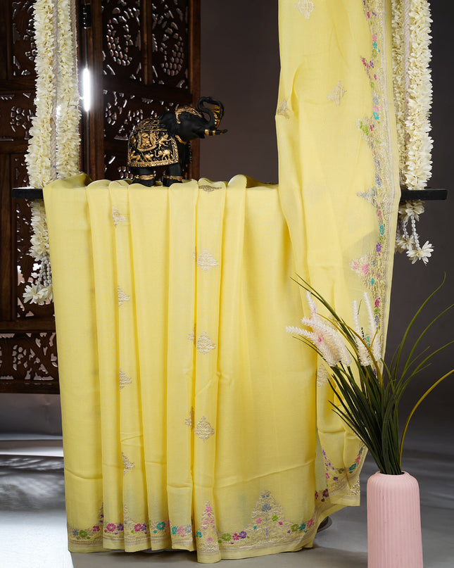 Kadi Georgette Saree With Meenakari border  - L Yellow