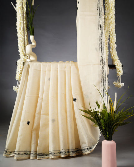 Kota Silk Saree with Kantha Work - Beige