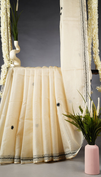 Kota Silk Saree with Kantha Work - Beige