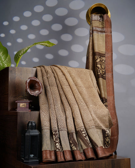 Muslin Silk Saree with Antique Zari Border- Coffee Brown