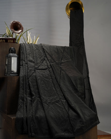 Italian Crape With Kardhana Hand Work Lace Border - Black