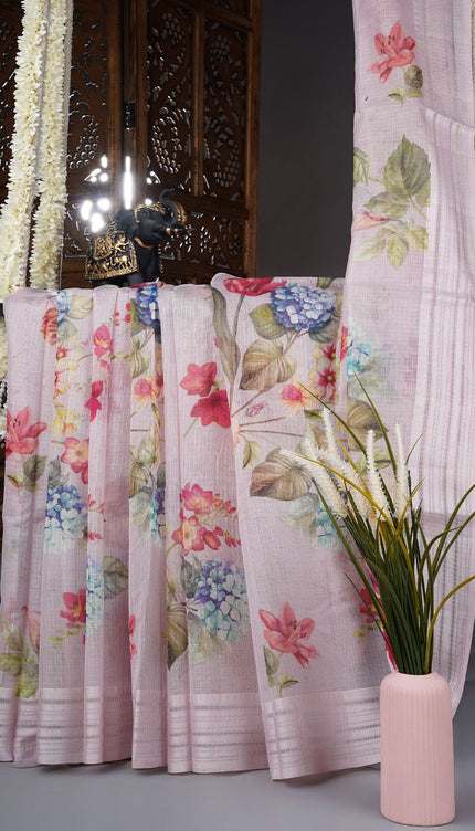 Kota cotton Saree with Floral Print - L Pink