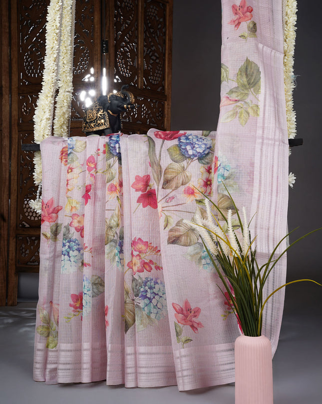 Kota cotton Saree with Floral Print - L Pink