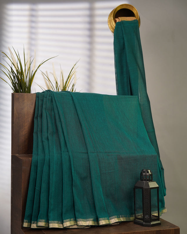 Cotton Antique Gold Zari Border - B Green