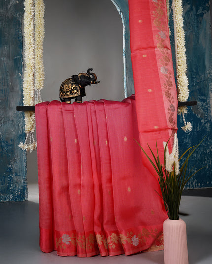 Manipur kota sarees with Golden Butties & Satin Border - Pink
