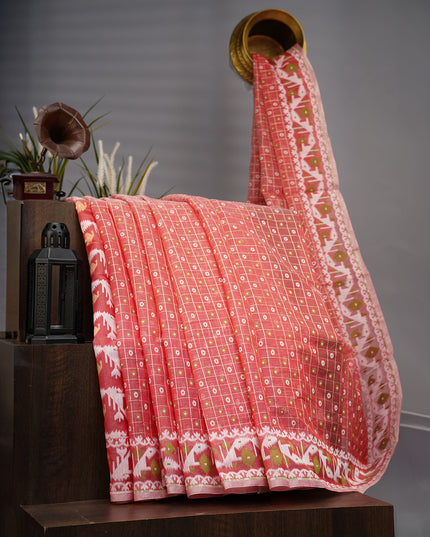 Lotus Cotton Ikkat Design Golden Buttis - Rust