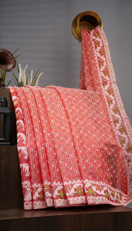 Lotus Cotton Ikkat Design Golden Buttis - Rust