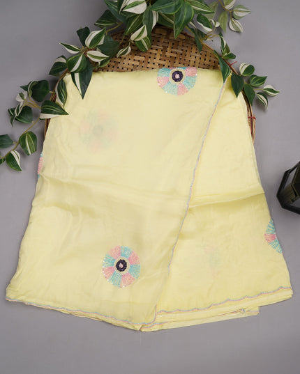 Russian Crape Saree Kardhana and Pearl Work & Scallop Border