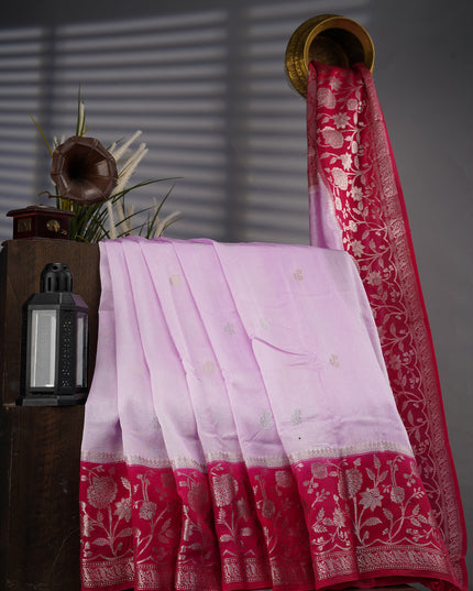 Chanderi Silk With Golden & Silver Zari Butties And Contrast Border - Lavender