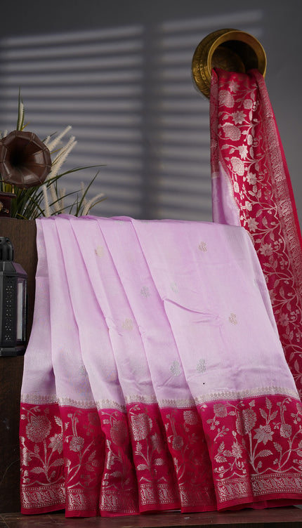 Chanderi Silk With Golden & Silver Zari Butties And Contrast Border - Lavender