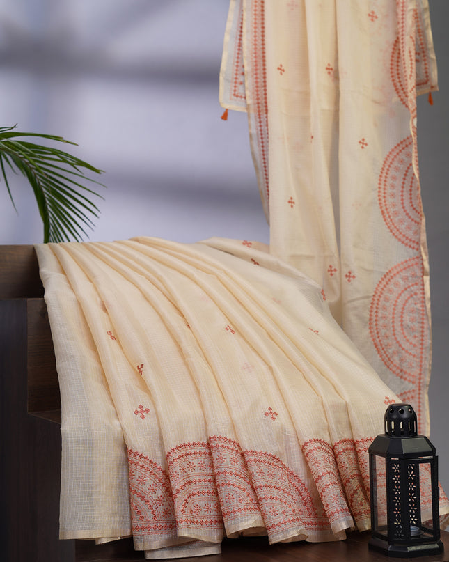 Kota Silk Saree with Thread Embroidery Border and Butties