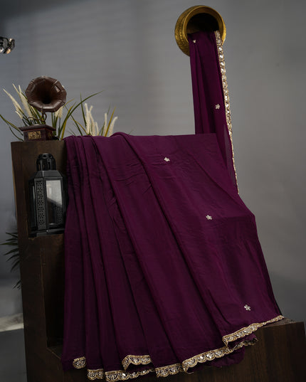 Italian Crape Mirror Work Booties With Kardhana Work - Violet