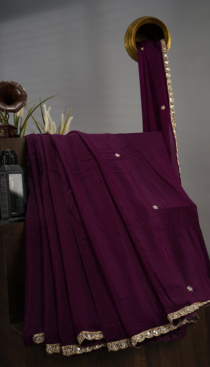 Italian Crape Mirror Work Booties With Kardhana Work - Violet