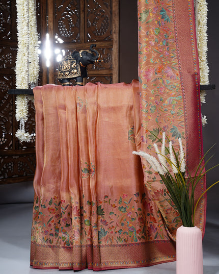 Banaras Silk Saree with Allover Meenakari Weaving and contact Border- Onion Pink