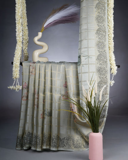 Tissue Georgette Saree With Digital Floral Print - Mint Green