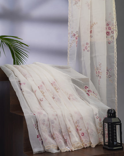 Organza Silk with Pearl Work and Scallop Border