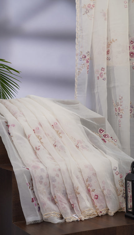 Organza Silk with Pearl Work and Scallop Border