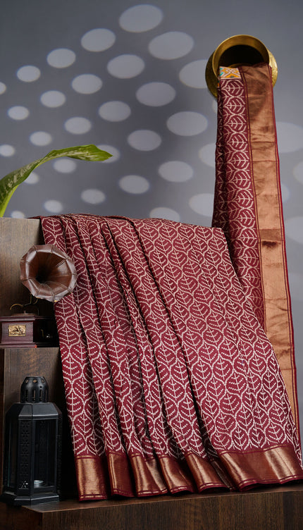 Ikat Silk Saree Kaddi Border- Maroon