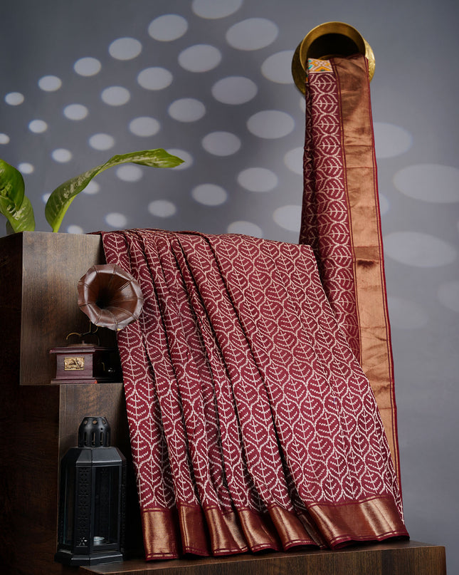 Ikat Silk Saree Kaddi Border- Maroon