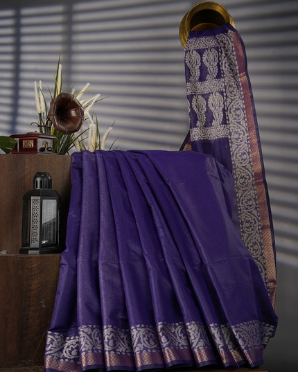 Chanderi Silk with Thread weaving and Golden Weaving- Blue