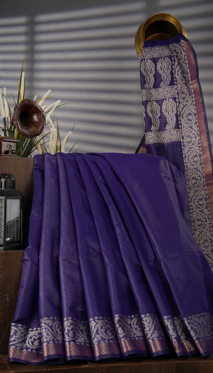 Chanderi Silk with Thread weaving and Golden Weaving- Blue