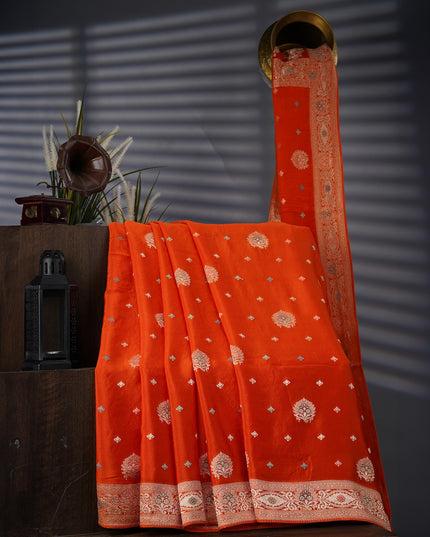 Banaras Silk With Meenakari Butties - Orange