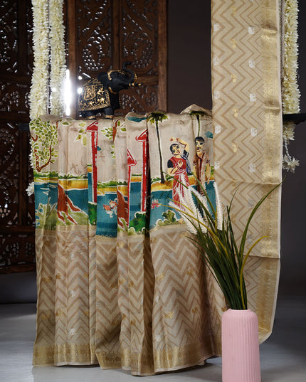 Munga silk saree with vaira oosi design - Tan