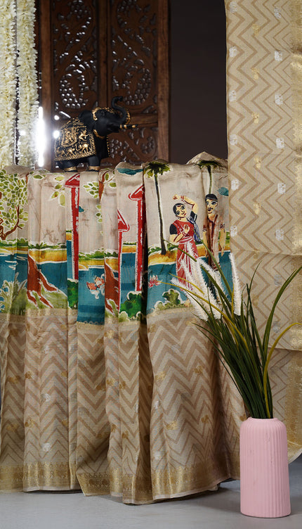 Munga silk saree with vaira oosi design - Tan