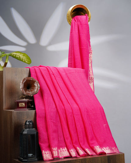 Korean Crepe Saree with Golden Zari Border- Magenta